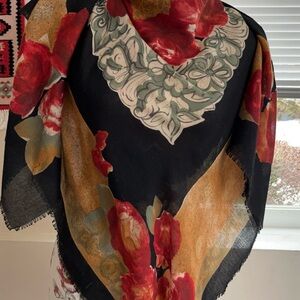 Italy poly Floral Black brown and Red Scarf shawl